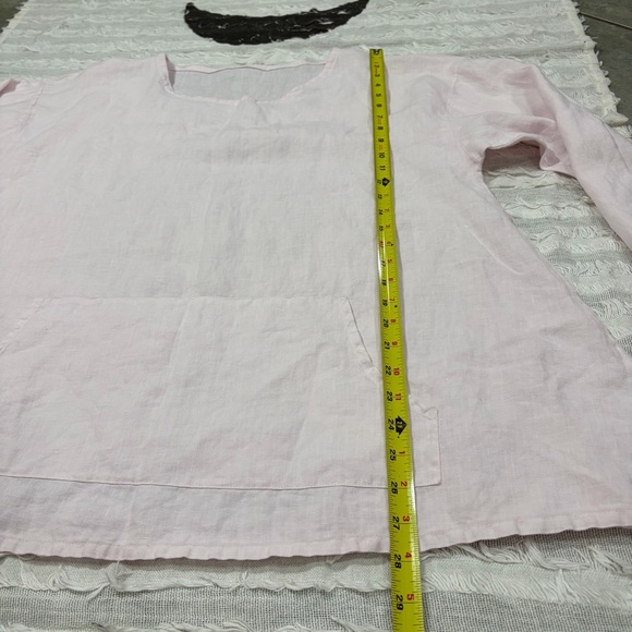 Women’s Pink 3/4 Sleeved Blouse Shirt Top 100% Linen Made USA PtP 23” Lagenlook - Picture 11 of 12